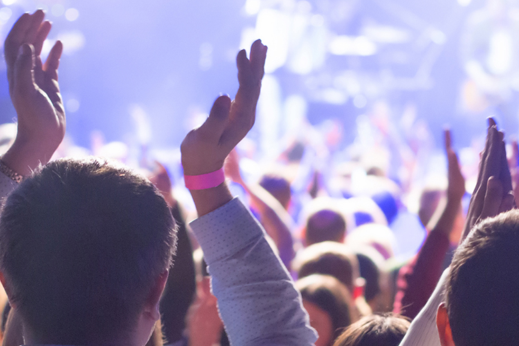 people in crowd at a concert applauding