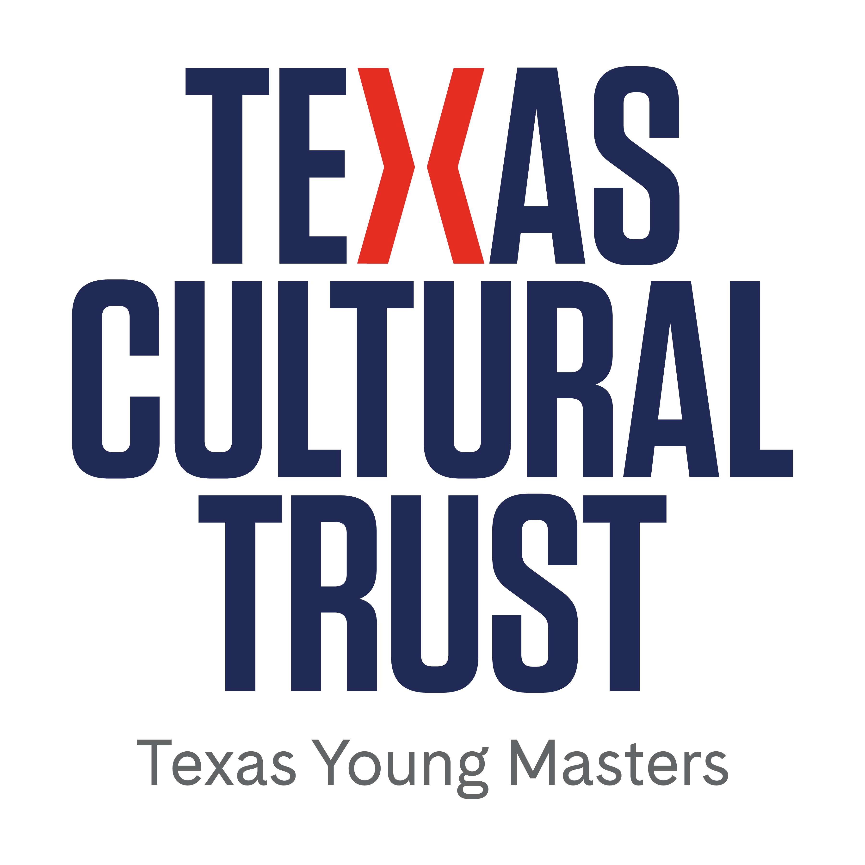 red, navy and gray Texas Cultural Trust Texas Young Masters logo